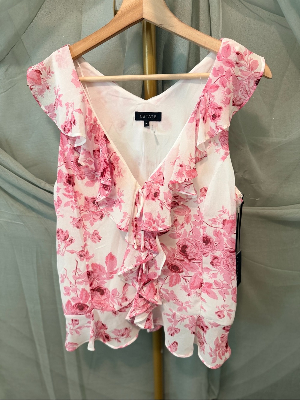 1. State Pink Floral Ruffle V-Neck Blouse - Picture 2 of 6